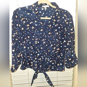 Women's Navy Heart Print Blouse